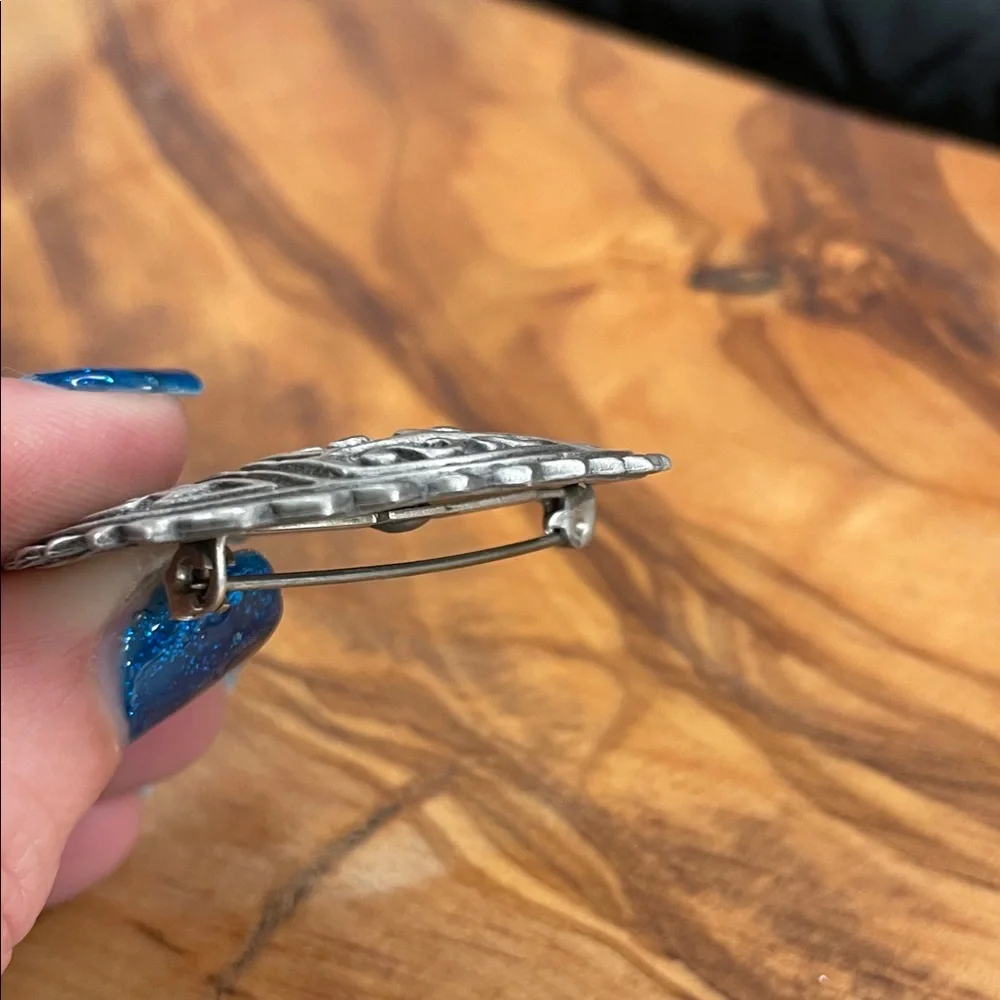 Vintage JJ Jonette Tribal Design Pewter Brooch Pin